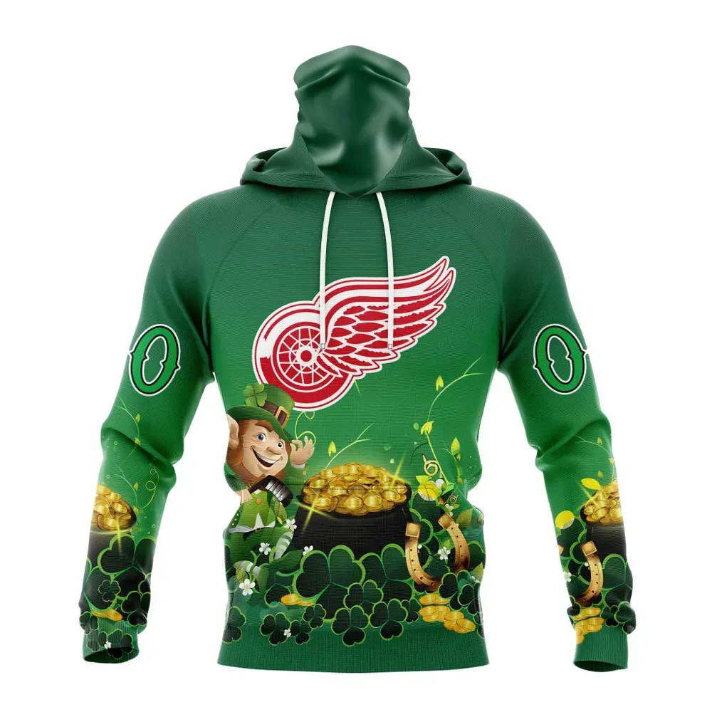 NHL Detroit Red Wings Special Design For St. Patrickâ€™S Day St2403 Mask Hoodie