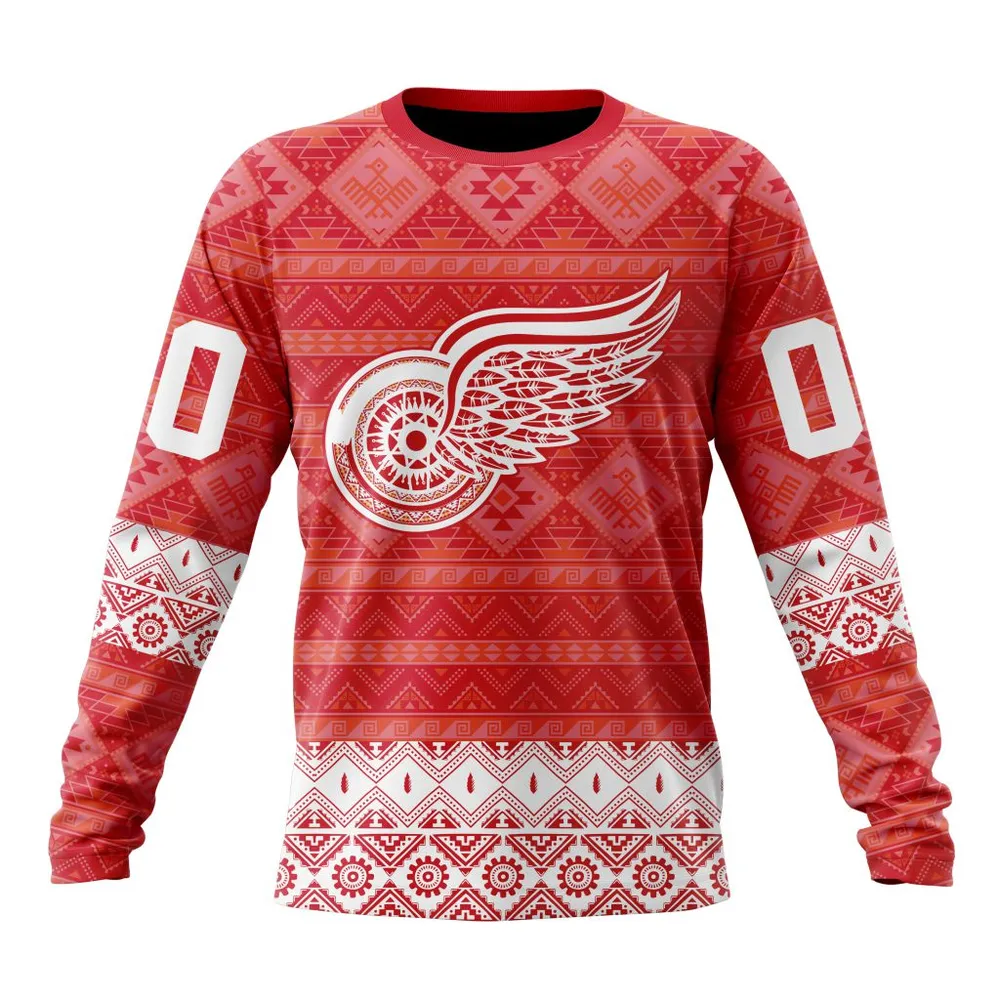 NHL Detroit Red Wings Special Design With Native Pattern St2303 Long Sleeved Sweatshirt 