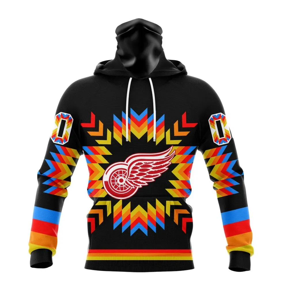 NHL Detroit Red Wings Special Design With Native Pattern St2306 Mask Hoodie