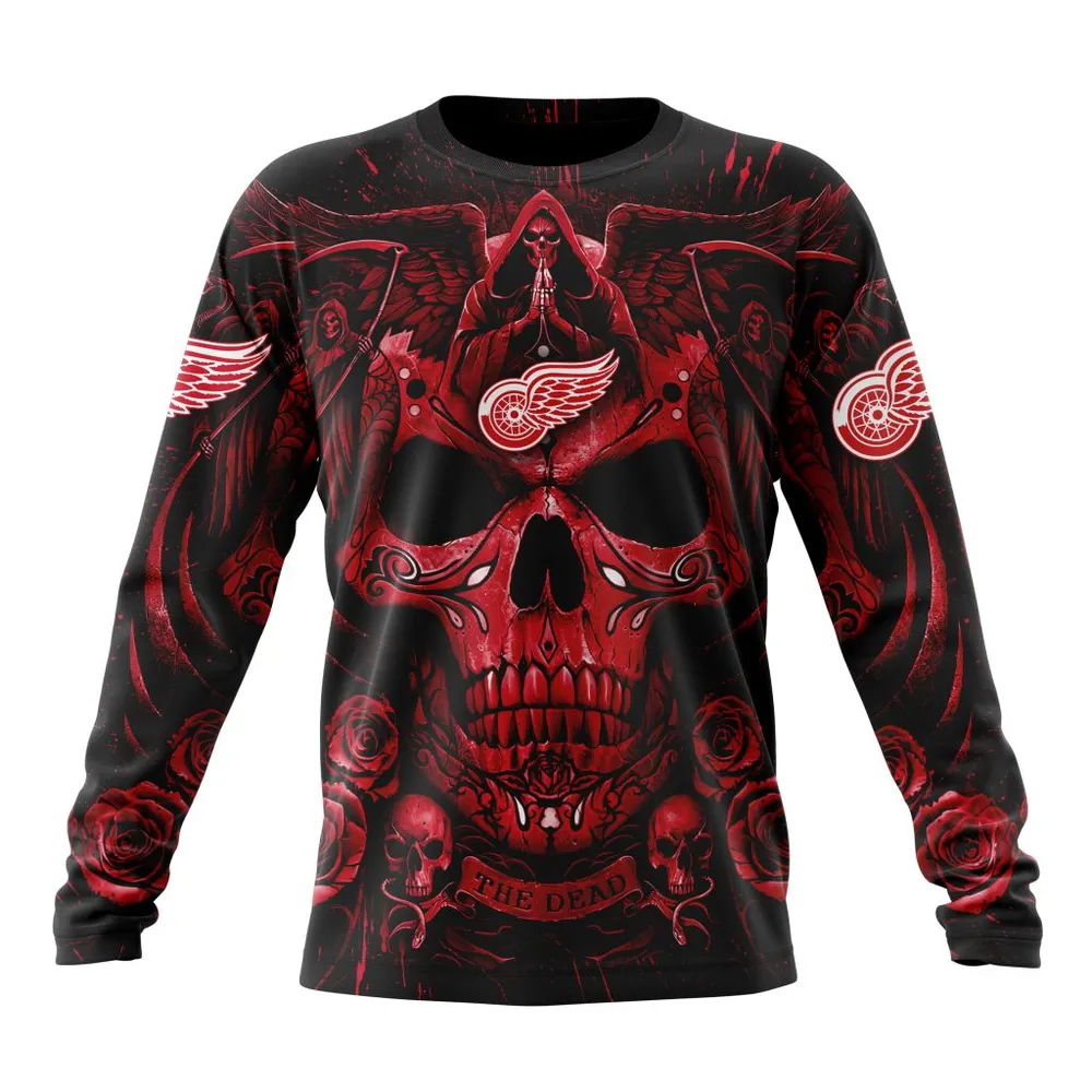 NHL Detroit Red Wings Special Design With Skull Art St2203 Long Sleeved Sweatshirt 