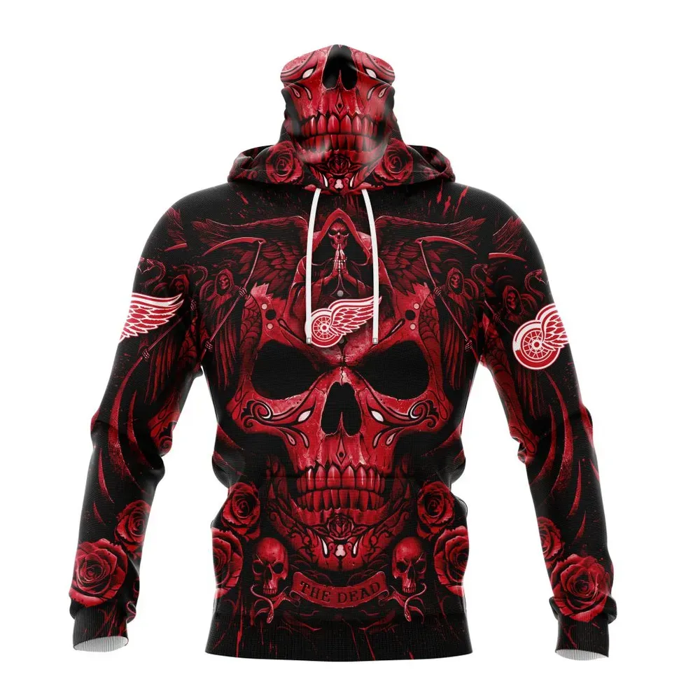 NHL Detroit Red Wings Special Design With Skull Art St2203 Mask Hoodie