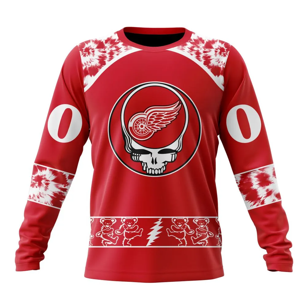 NHL Detroit Red Wings Special Grateful Dead Design St2301 Long Sleeved Sweatshirt 