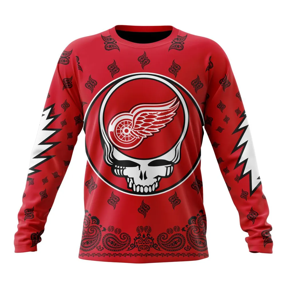 NHL Detroit Red Wings Special Grateful Dead Design St2303 Long Sleeved Sweatshirt 