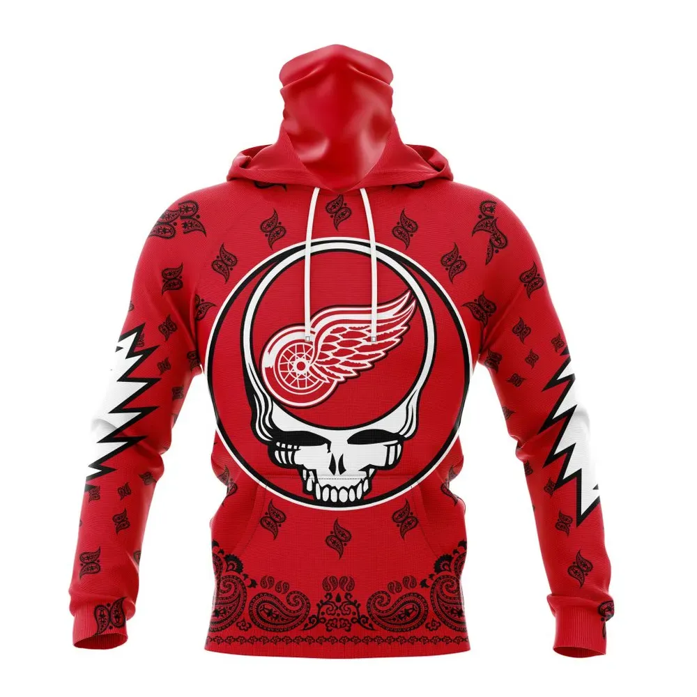 NHL Detroit Red Wings Special Grateful Dead Design St2303 Mask Hoodie