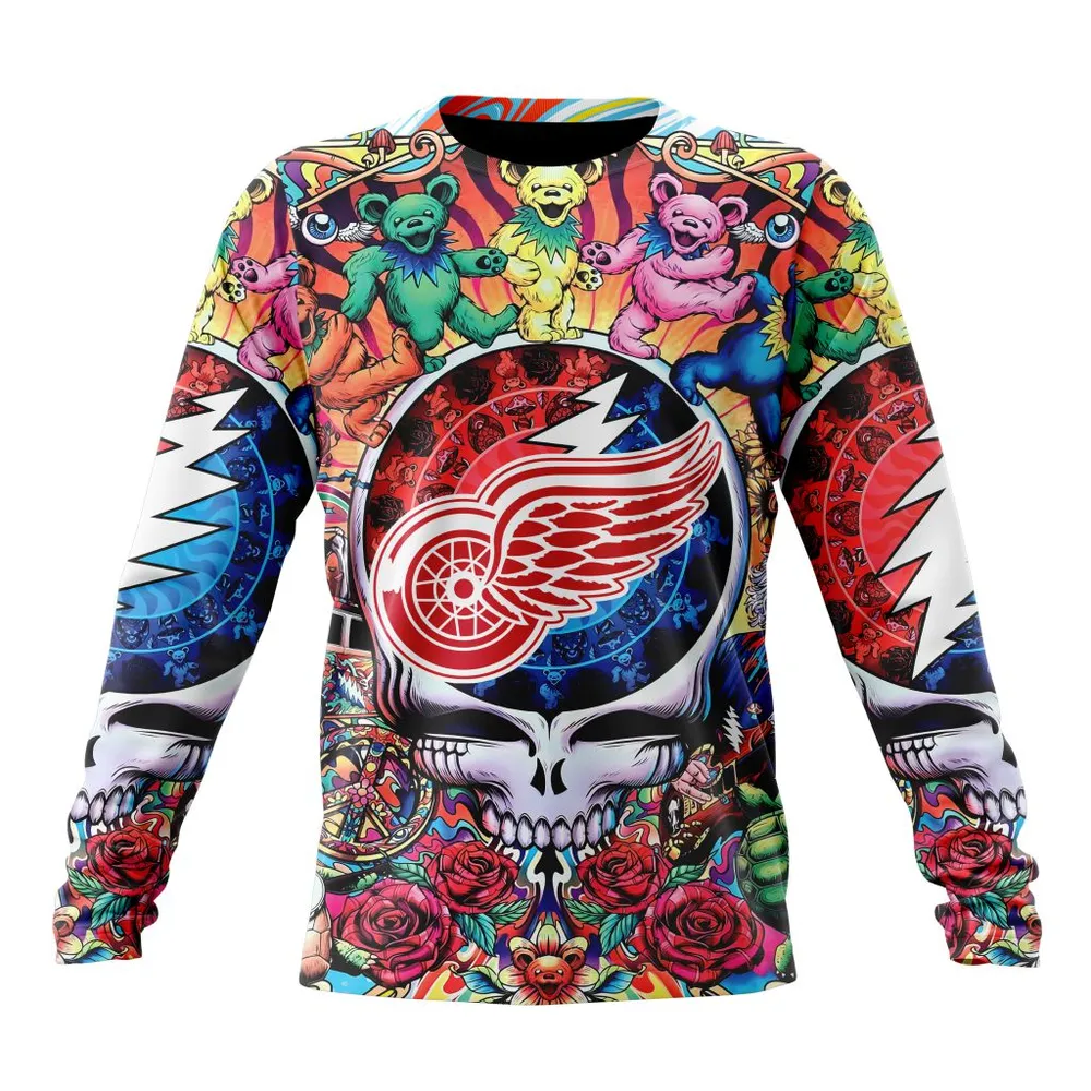 NHL Detroit Red Wings Special Grateful Dead Design St2304 Long Sleeved Sweatshirt 