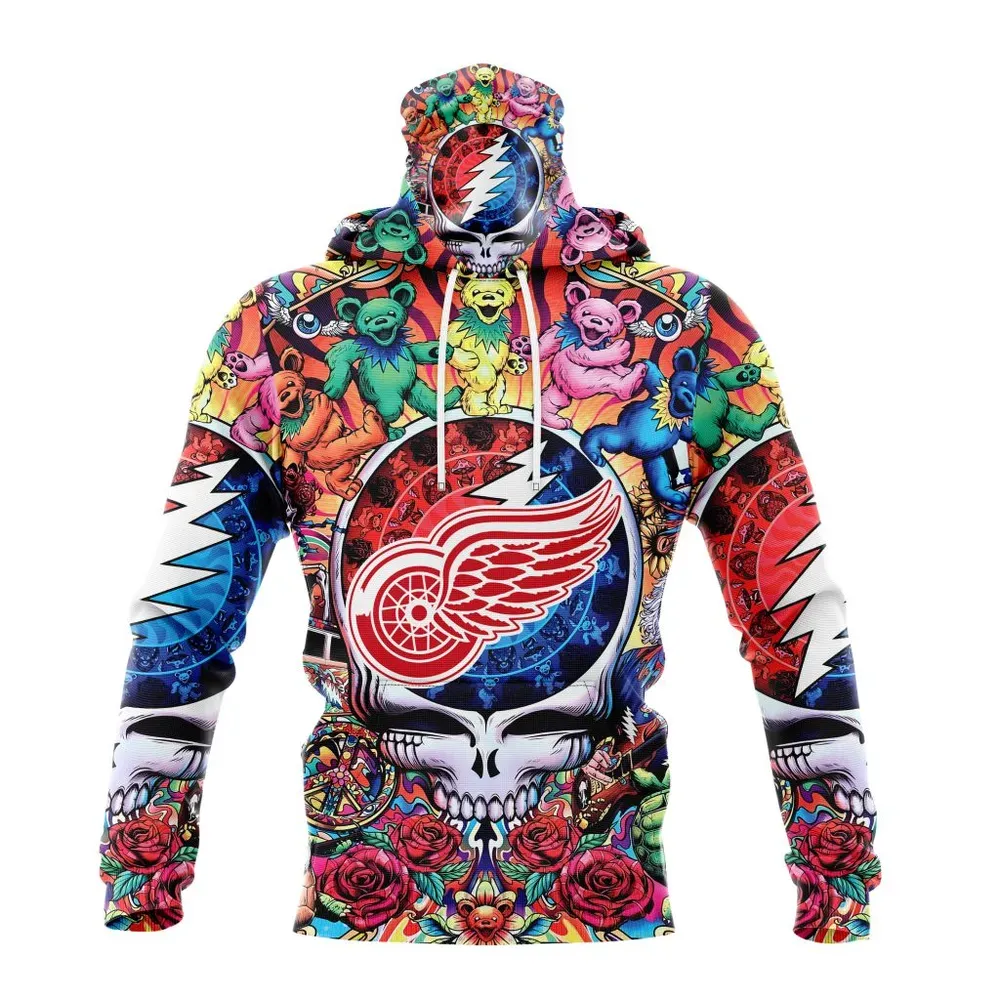 NHL Detroit Red Wings Special Grateful Dead Design St2304 Mask Hoodie