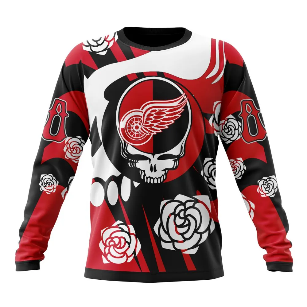 NHL Detroit Red Wings Special Grateful Dead Design St2305 Long Sleeved Sweatshirt 