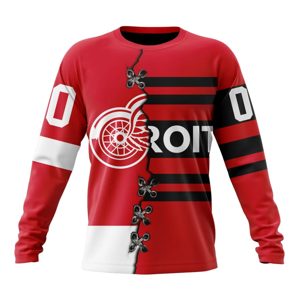 NHL Detroit Red Wings Special Home Mix Reverse Retro Personalized Kits Long Sleeved Sweatshirt 