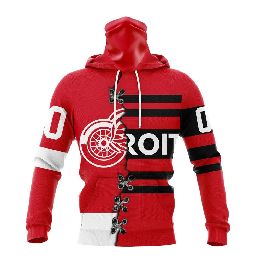 NHL Detroit Red Wings Special Home Mix Reverse Retro Personalized Kits Mask Hoodie