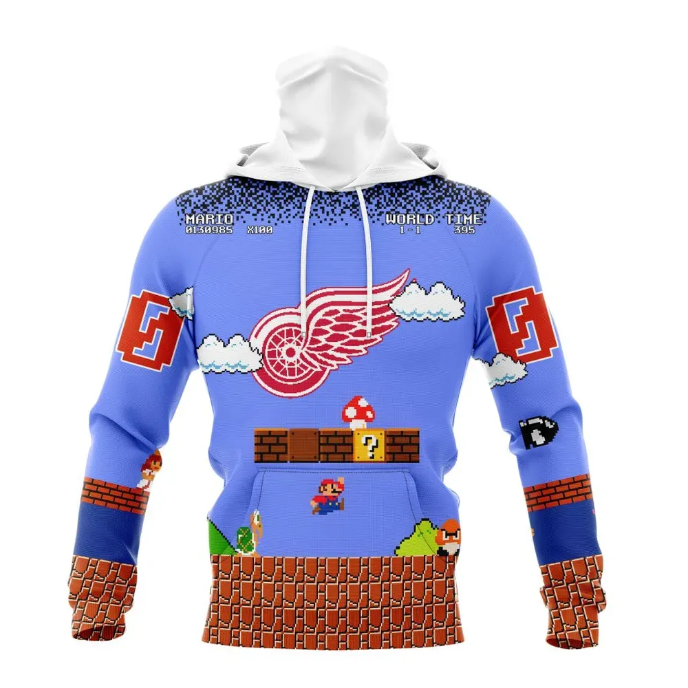 NHL Detroit Red Wings Special Kits With Super Mario Game Design Mask Hoodie