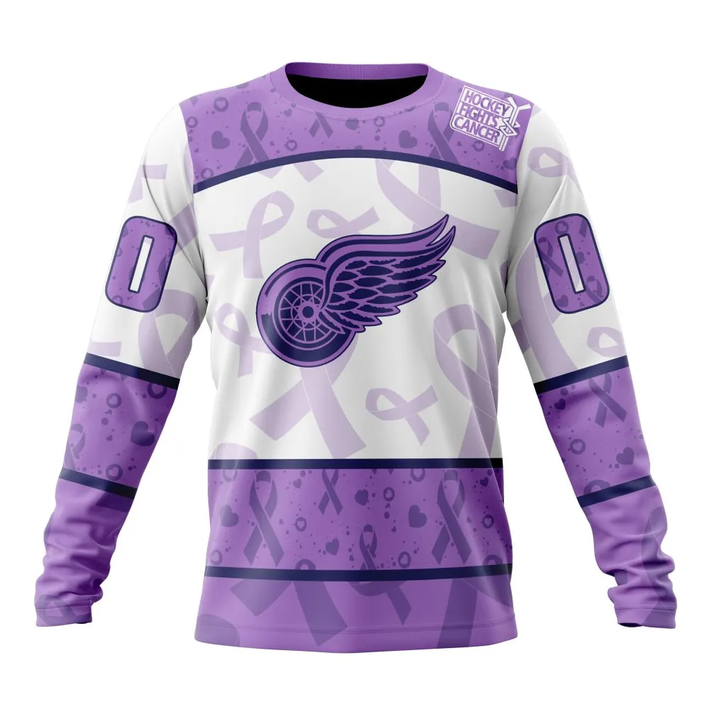 NHL Detroit Red Wings Special Lavender Fight Cancer St2201 Long Sleeved Sweatshirt 