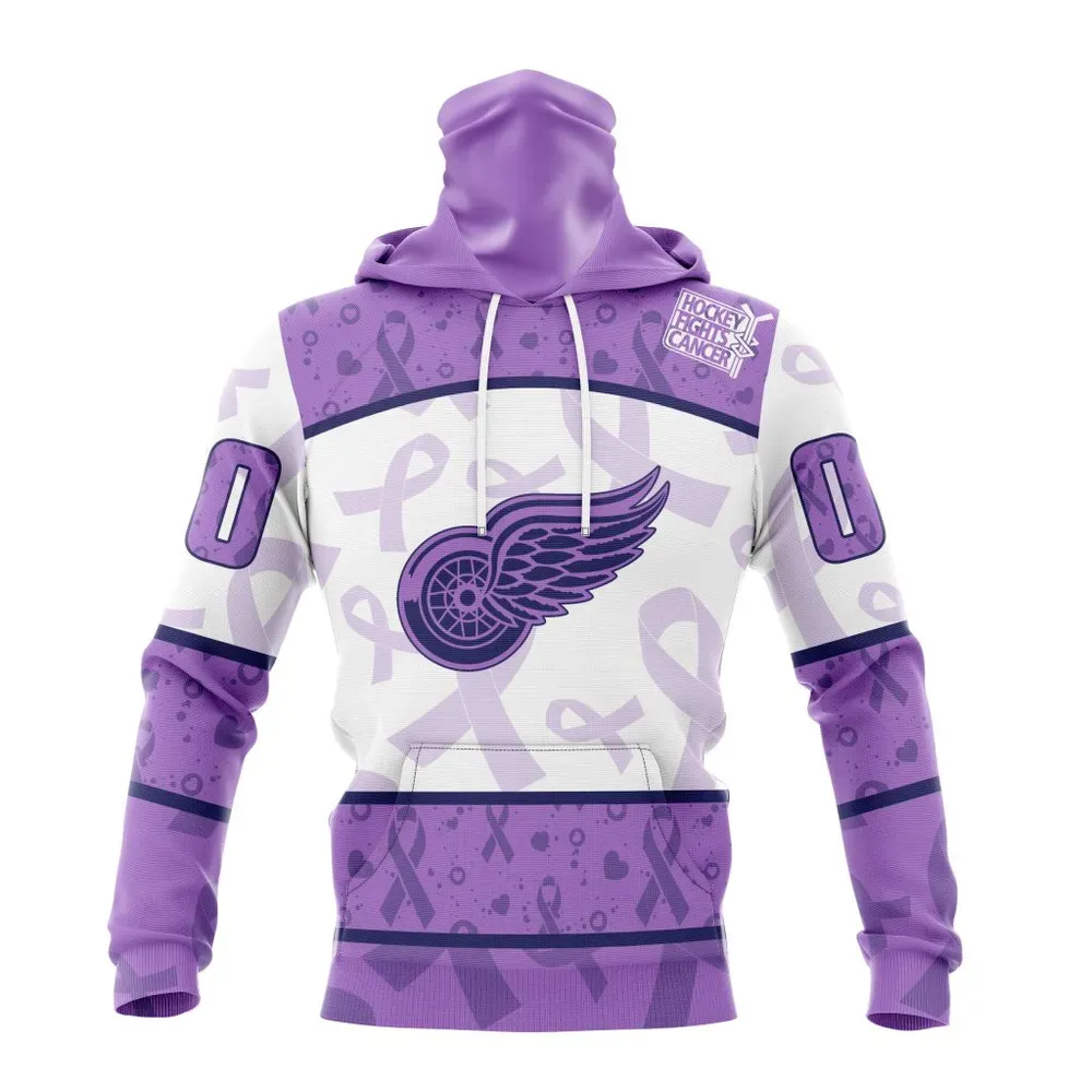 NHL Detroit Red Wings Special Lavender Fight Cancer St2201 Mask Hoodie