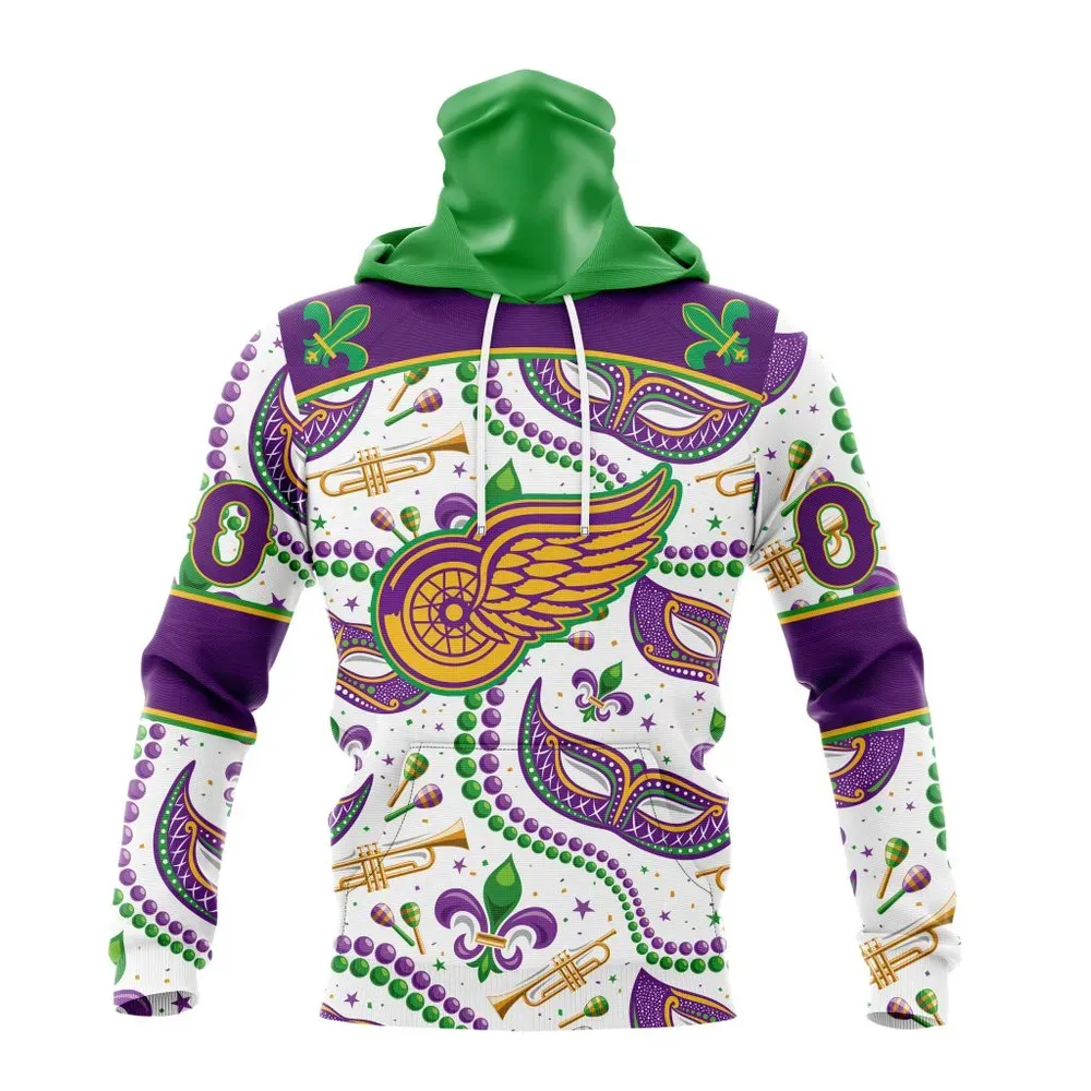 NHL Detroit Red Wings Special Mardi Gras Design St2401 Mask Hoodie