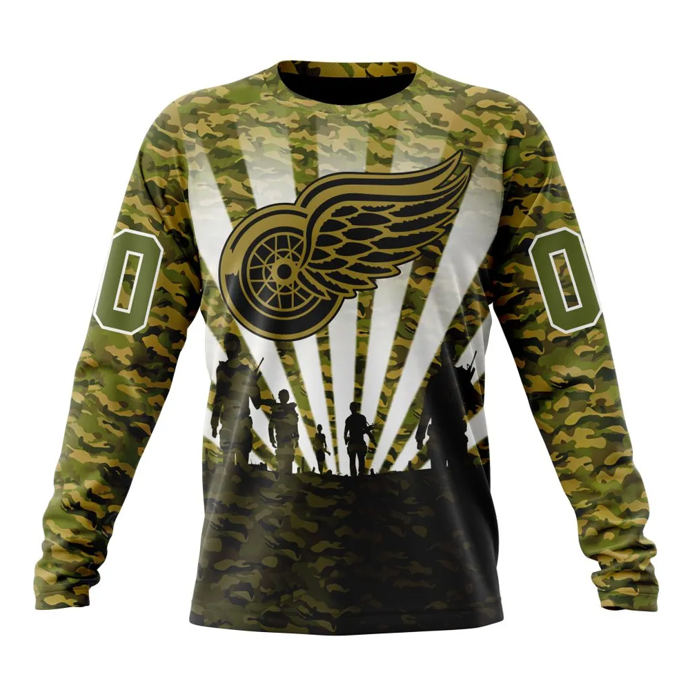 NHL Detroit Red Wings Special Military Camo Kits For Veterans Day And Rememberance Day St2201 Long Sleeved Sweatshirt 