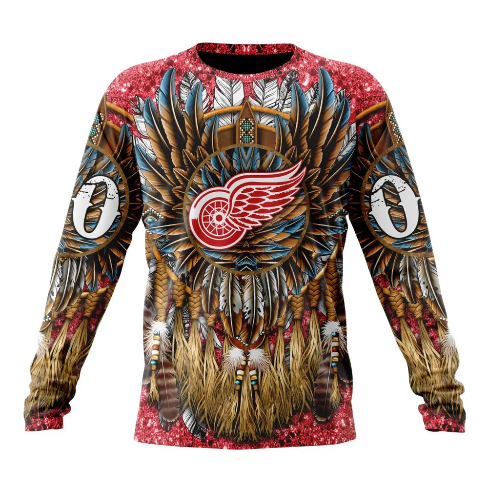 NHL Detroit Red Wings Special Native Costume Design St2201 Long Sleeved Sweatshirt 