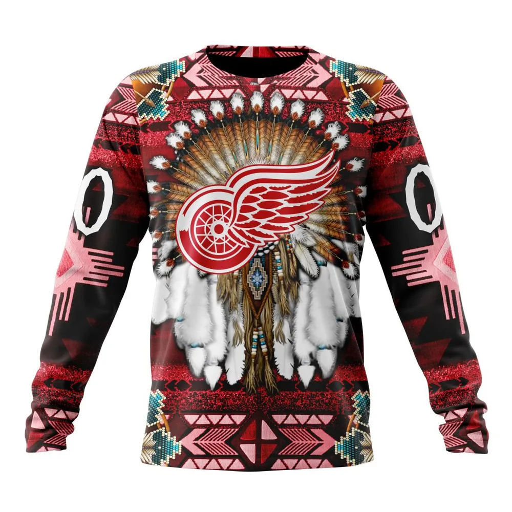 NHL Detroit Red Wings Special Native Costume Design St2202 Long Sleeved Sweatshirt 