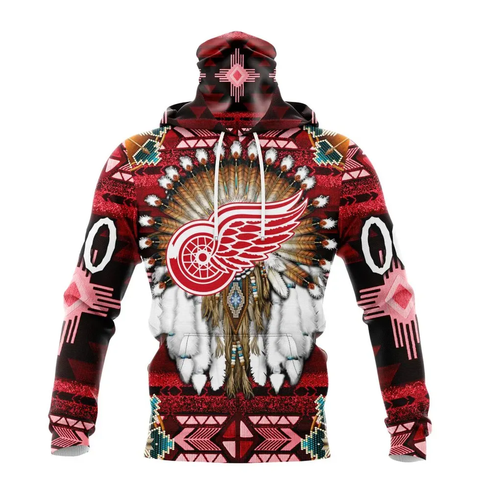 NHL Detroit Red Wings Special Native Costume Design St2202 Mask Hoodie