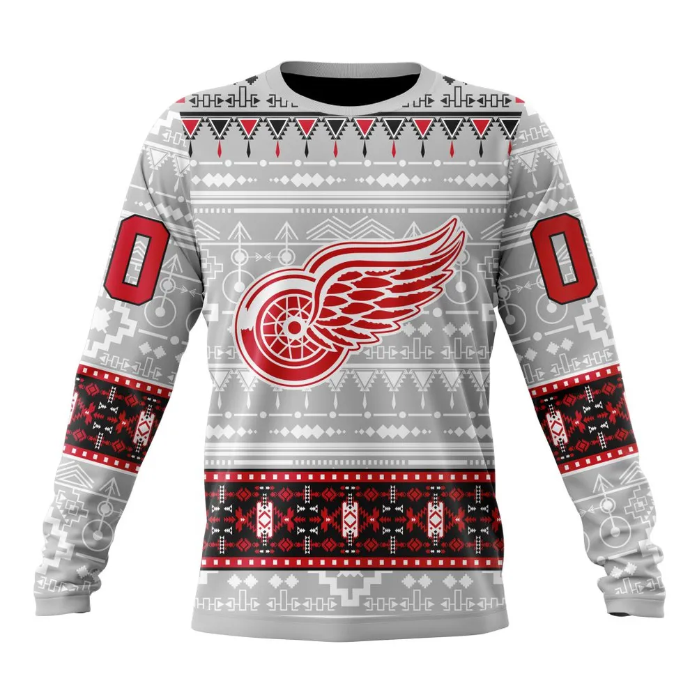 NHL Detroit Red Wings Special Native Design St2302 Long Sleeved Sweatshirt 