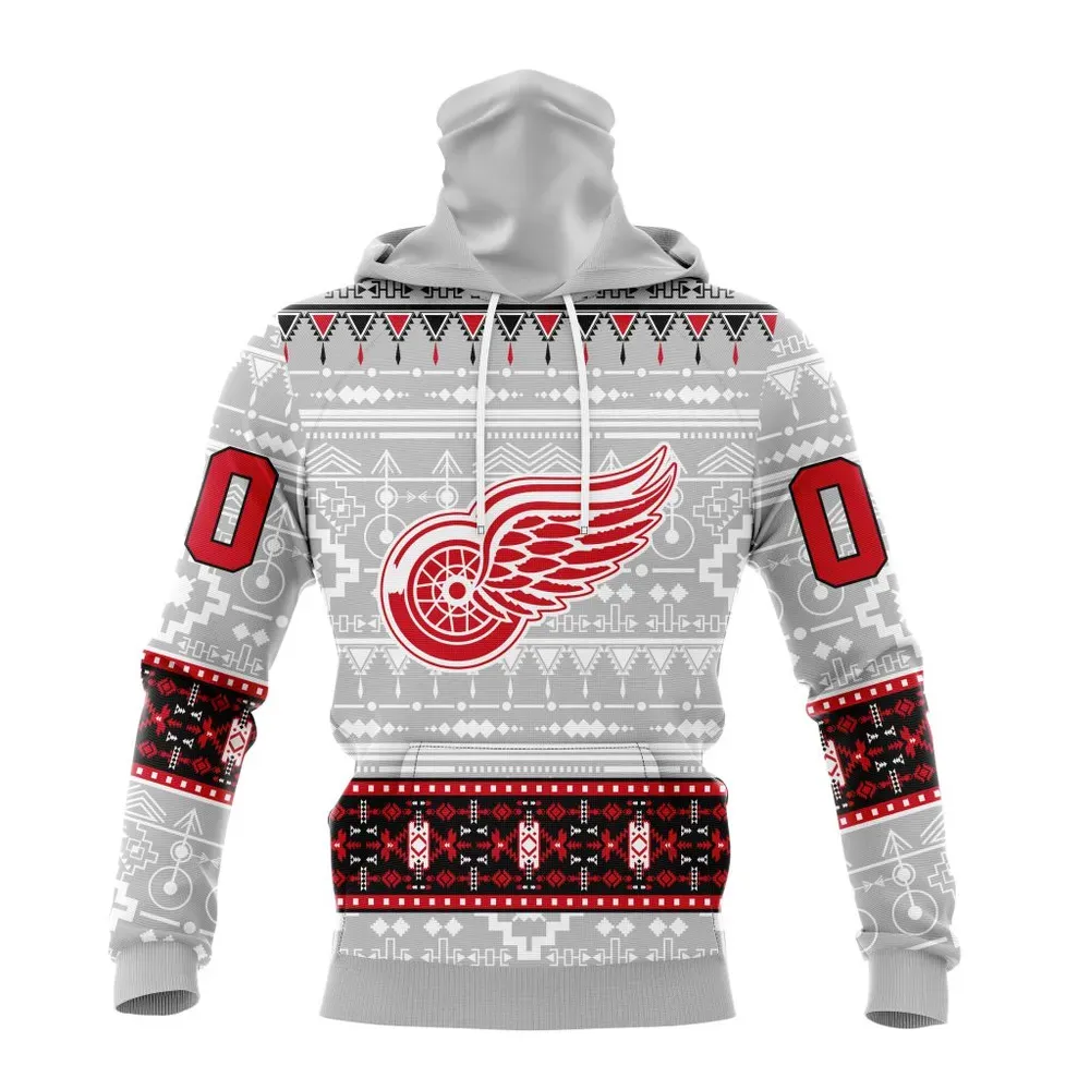 NHL Detroit Red Wings Special Native Design St2302 Mask Hoodie