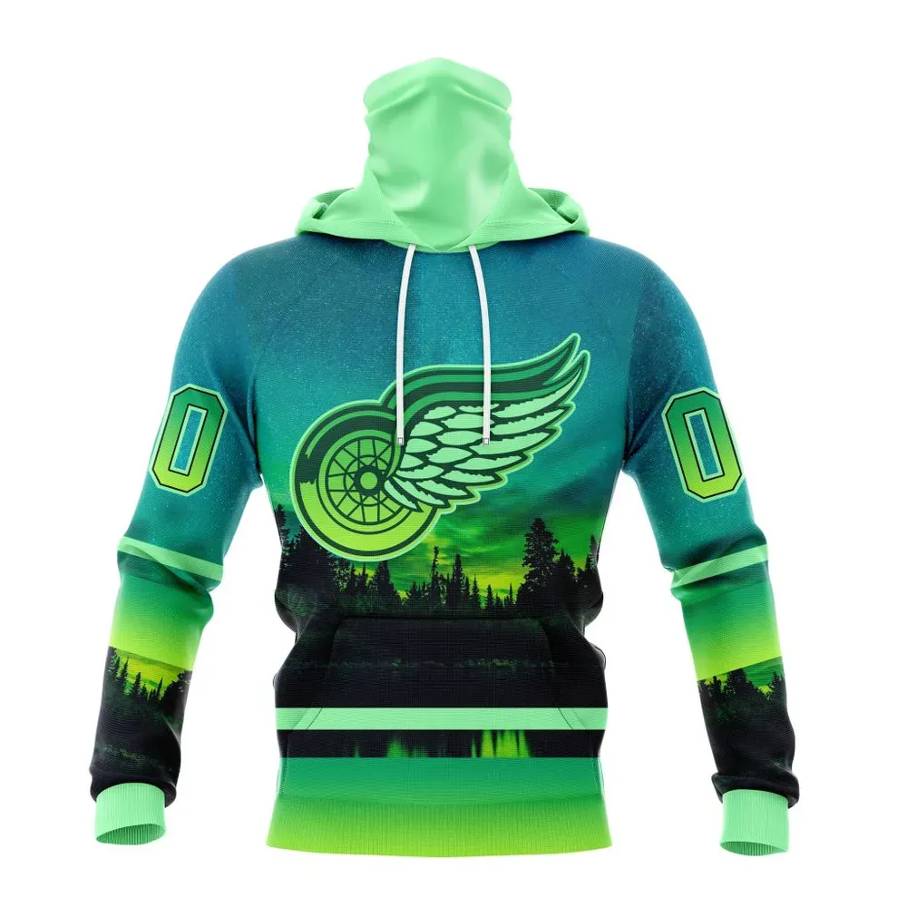 NHL Detroit Red Wings Special Northern Lights Design St2302 Mask Hoodie