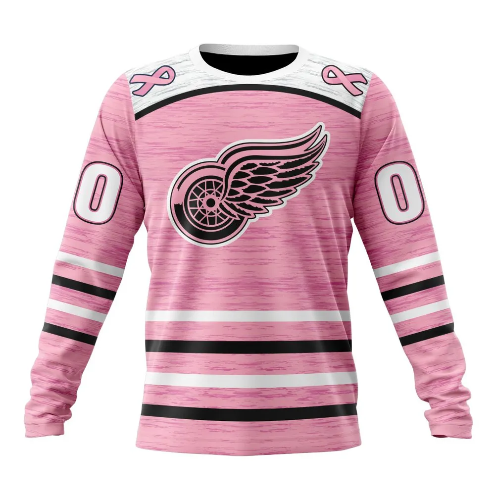 NHL Detroit Red Wings Special Pink Fight Breast Cancer Design St2304 Long Sleeved Sweatshirt 