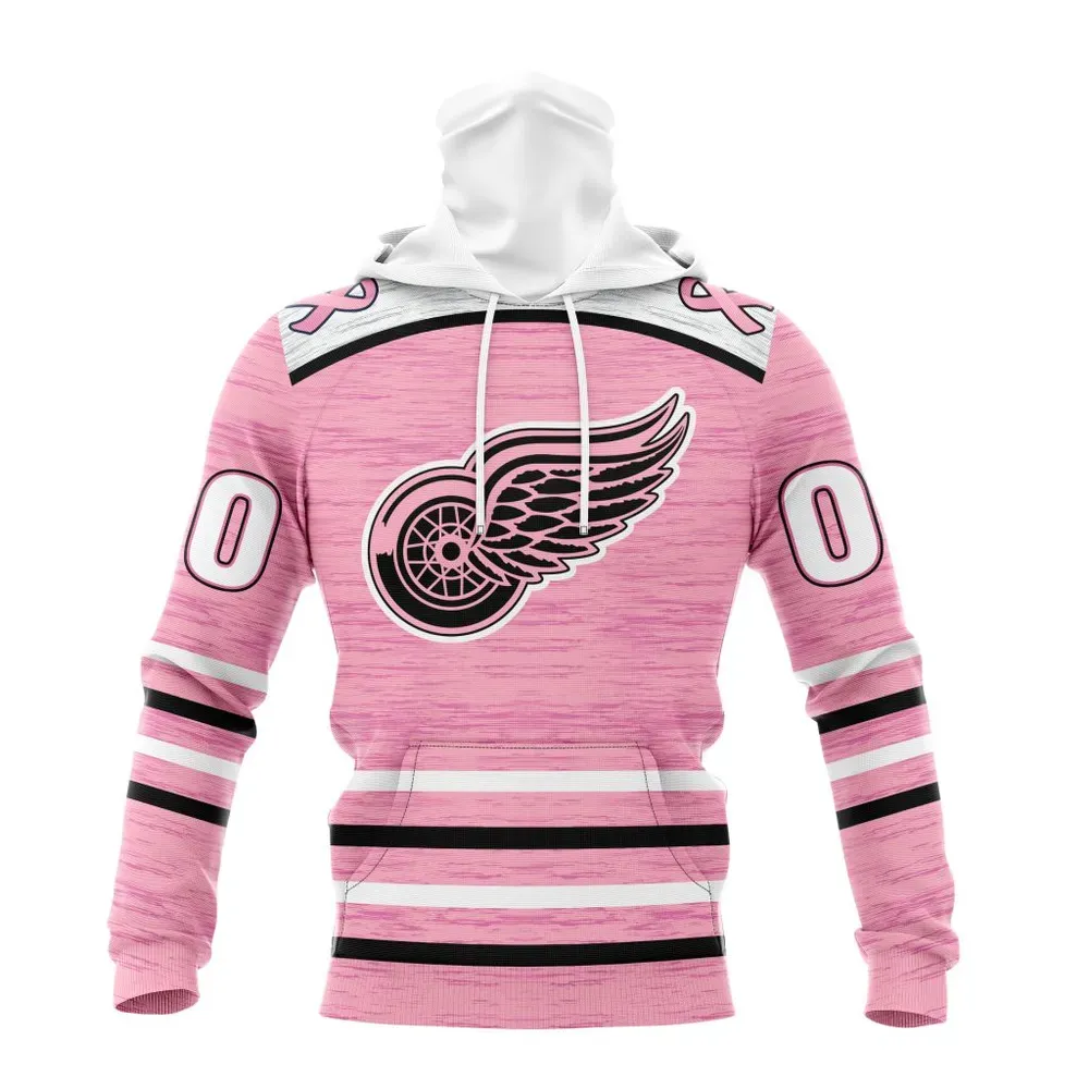 NHL Detroit Red Wings Special Pink Fight Breast Cancer Design St2304 Mask Hoodie