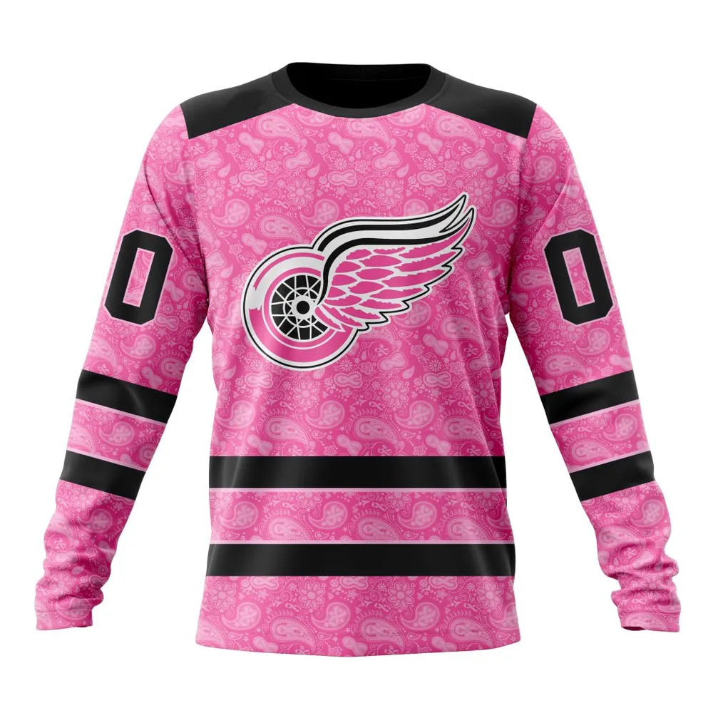 NHL Detroit Red Wings Special Pink Fight Breast Cancer St2306 Long Sleeved Sweatshirt 