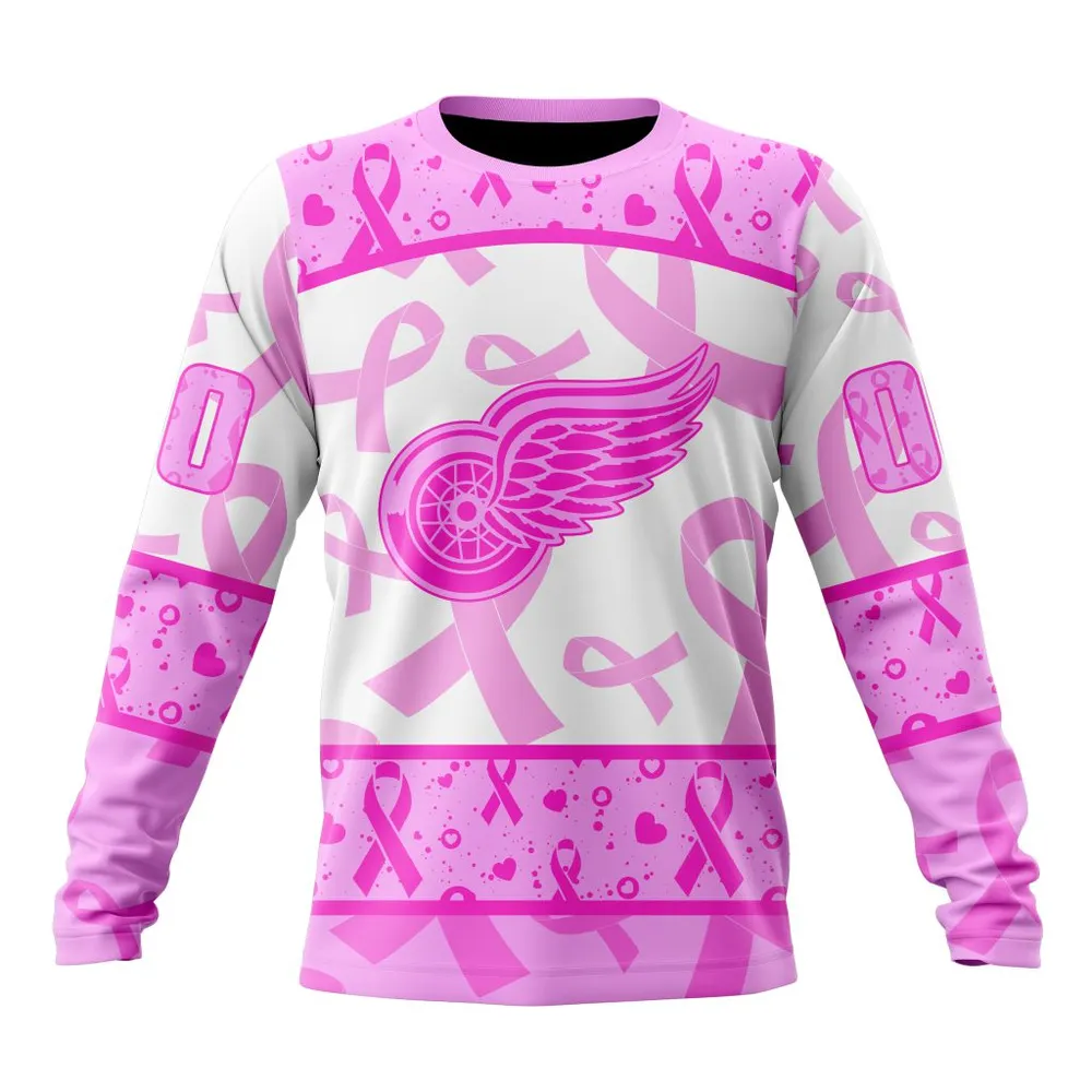 NHL Detroit Red Wings Special Pink October Breast Cancer Awareness Month St2302 Long Sleeved Sweatshirt 