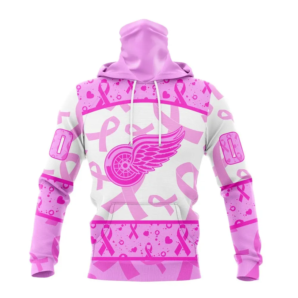 NHL Detroit Red Wings Special Pink October Breast Cancer Awareness Month St2302 Mask Hoodie