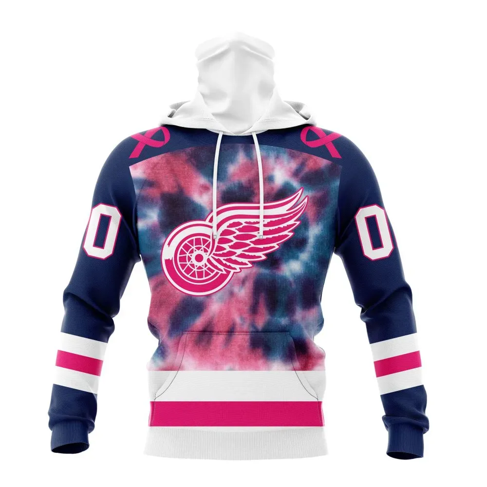 NHL Detroit Red Wings Special Pink October Fight Breast Cancer St2303 Mask Hoodie