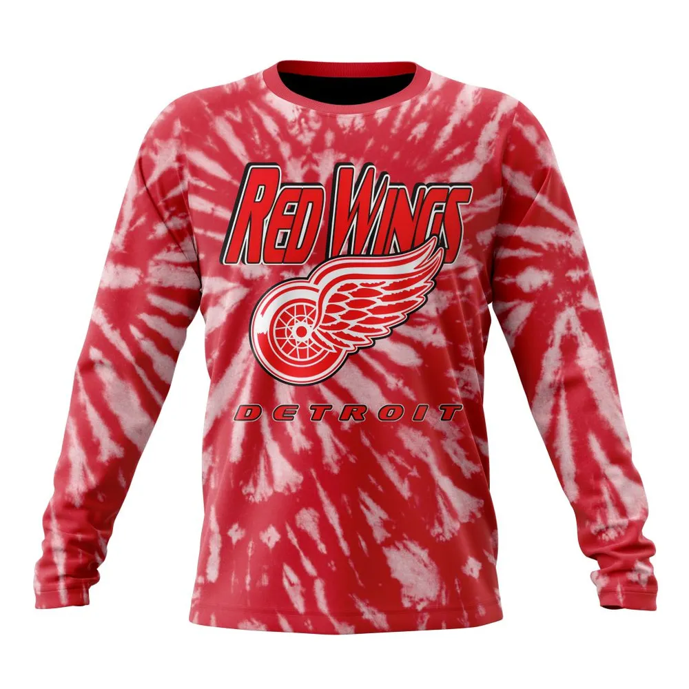 NHL Detroit Red Wings Special Retro Vintage Tie Dye St2201 Long Sleeved Sweatshirt 