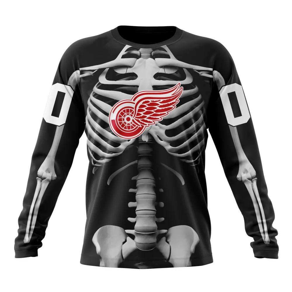 NHL Detroit Red Wings Special Skeleton Costume For Halloween St2301 Long Sleeved Sweatshirt 