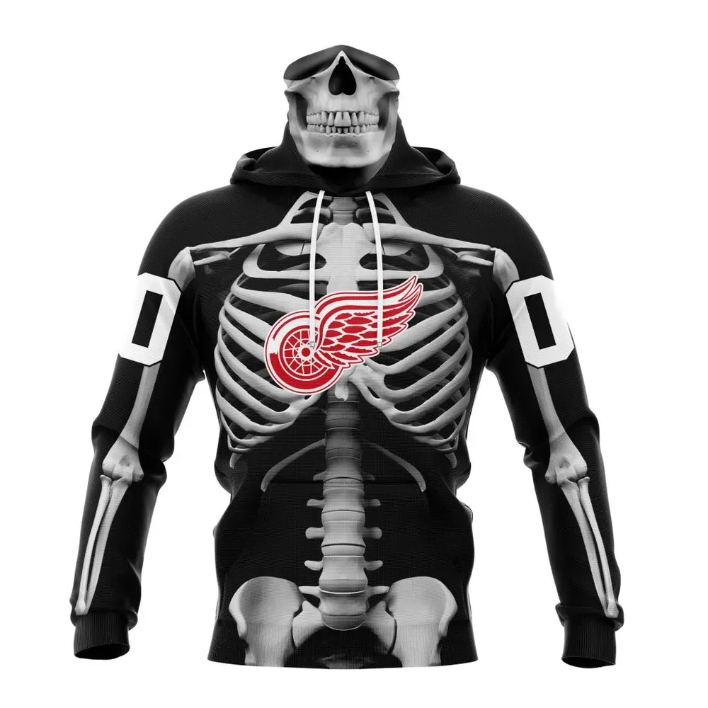 NHL Detroit Red Wings Special Skeleton Costume For Halloween St2301 Mask Hoodie