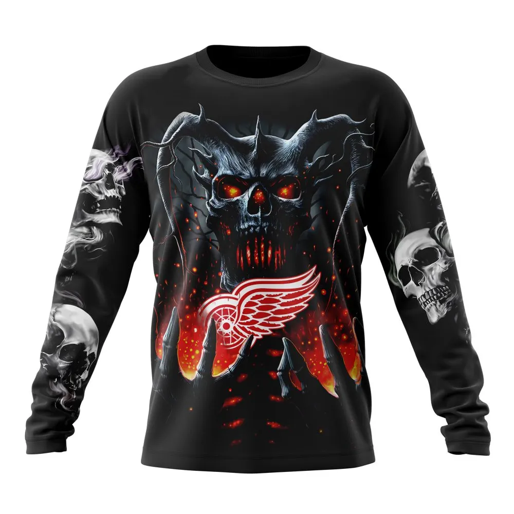 NHL Detroit Red Wings Special Skull Art Design St2301 Long Sleeved Sweatshirt 