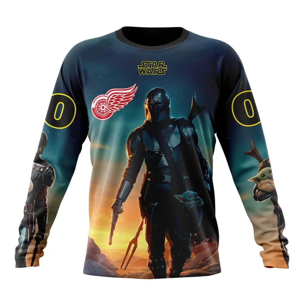 NHL Detroit Red Wings Special Star Wars The Mandalorian Design St2401 Long Sleeved Sweatshirt 