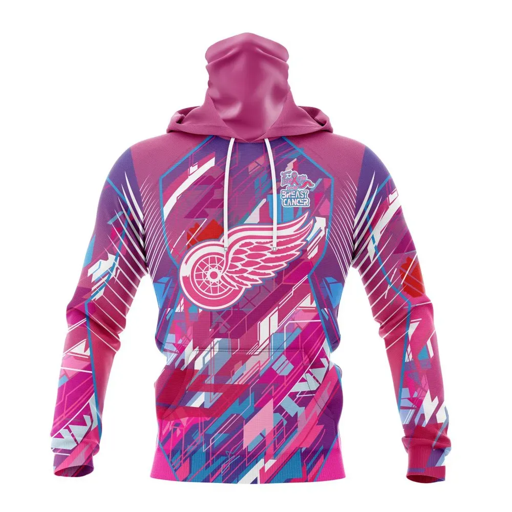 NHL Detroit Red Wings | Specialized Design I Pink I Can! Fearless Again Breast Cancer Mask Hoodie