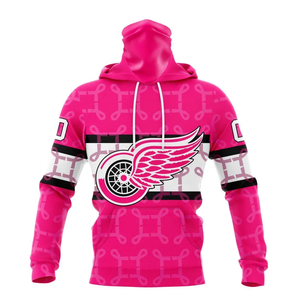 NHL Detroit Red Wings | Specialized Design I Pink I Can! In October We Wear Pink Breast Cancer Mask Hoodie