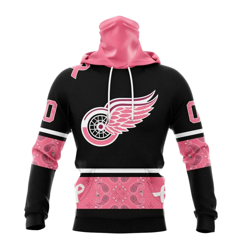 NHL Detroit Red Wings | Specialized Design In Classic Style With Paisley! In October We Wear Pink Breast Cancer Mask Hoodie