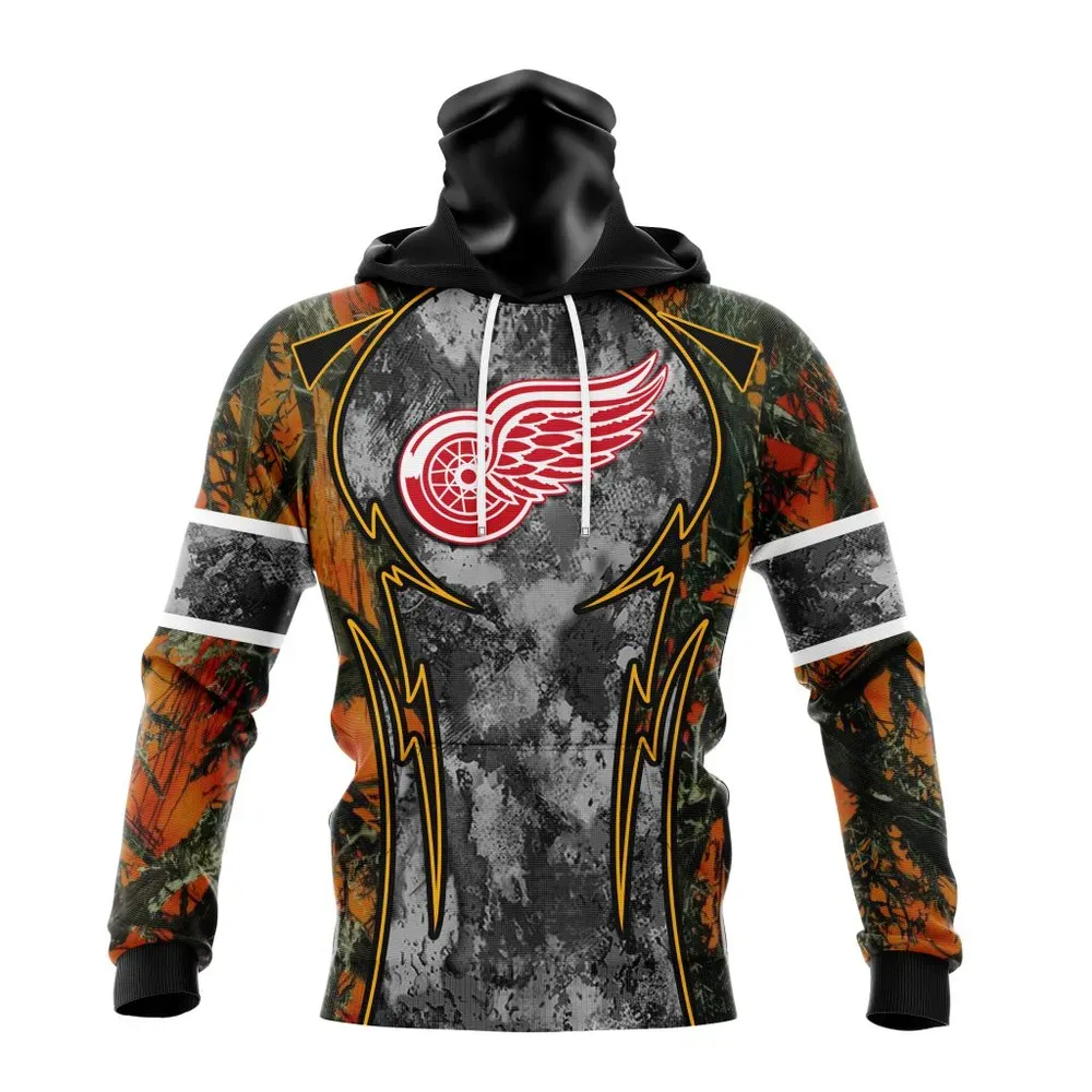 NHL Detroit Red Wings | Specialized Design Wih Camo Concepts For Hungting In Forest Mask Hoodie