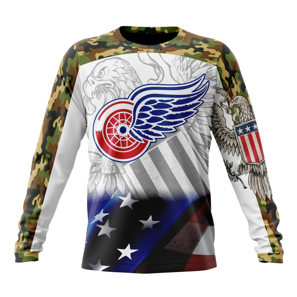 NHL Detroit Red Wings | Specialized Design With Our America Flag And Our America Eagle Long Sleeved Sweatshirt 