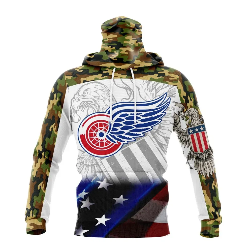 NHL Detroit Red Wings | Specialized Design With Our America Flag And Our America Eagle Mask Hoodie