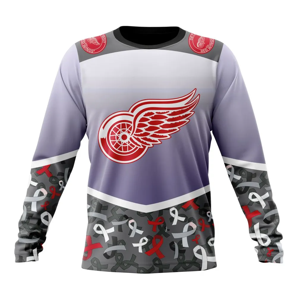 NHL Detroit Red Wings | Specialized Sport Fights Again All Cancer V0122 Long Sleeved Sweatshirt 