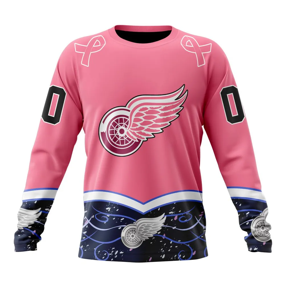 NHL Detroit Red Wings | Specialized Unisex For Hockey Fights Cancer Long Sleeved Sweatshirt 