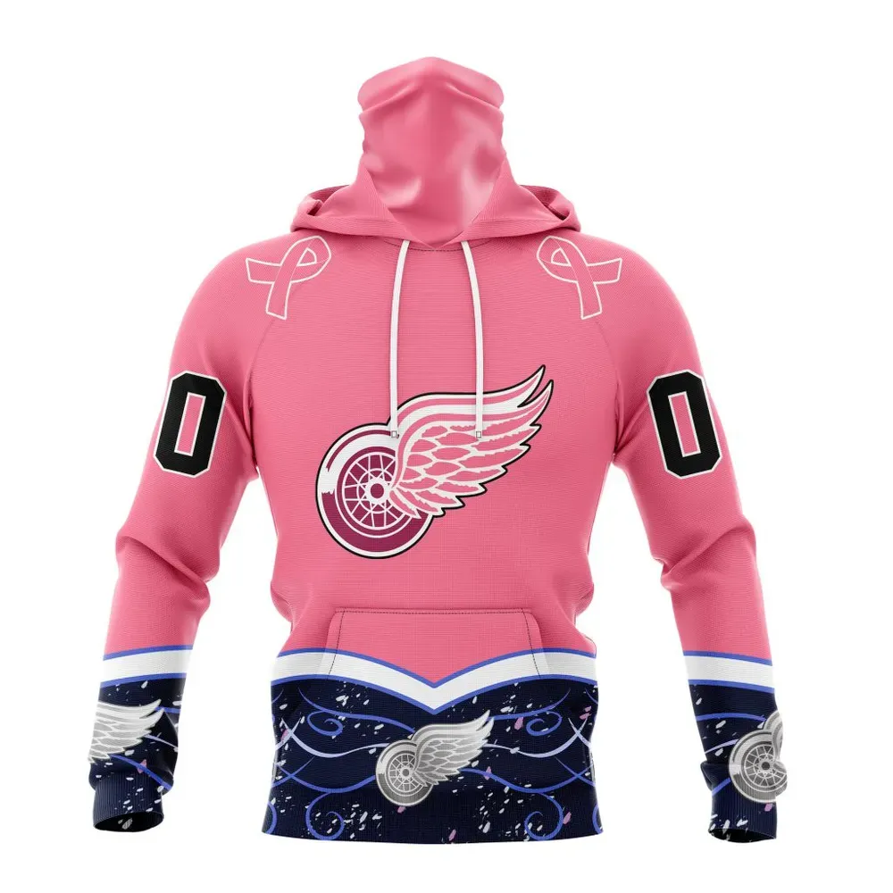 NHL Detroit Red Wings | Specialized Unisex For Hockey Fights Cancer Mask Hoodie