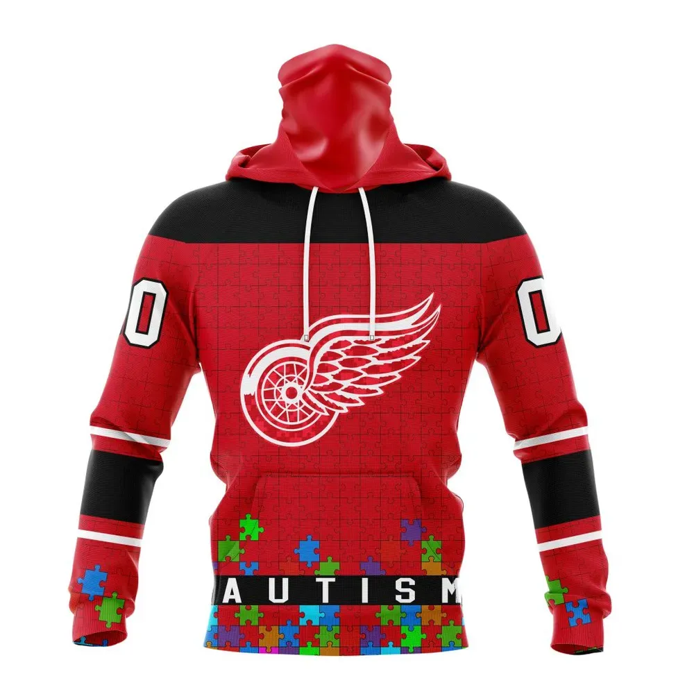 NHL Detroit Red Wings | Specialized Unisex Kits Hockey Fights Against Autism Mask Hoodie