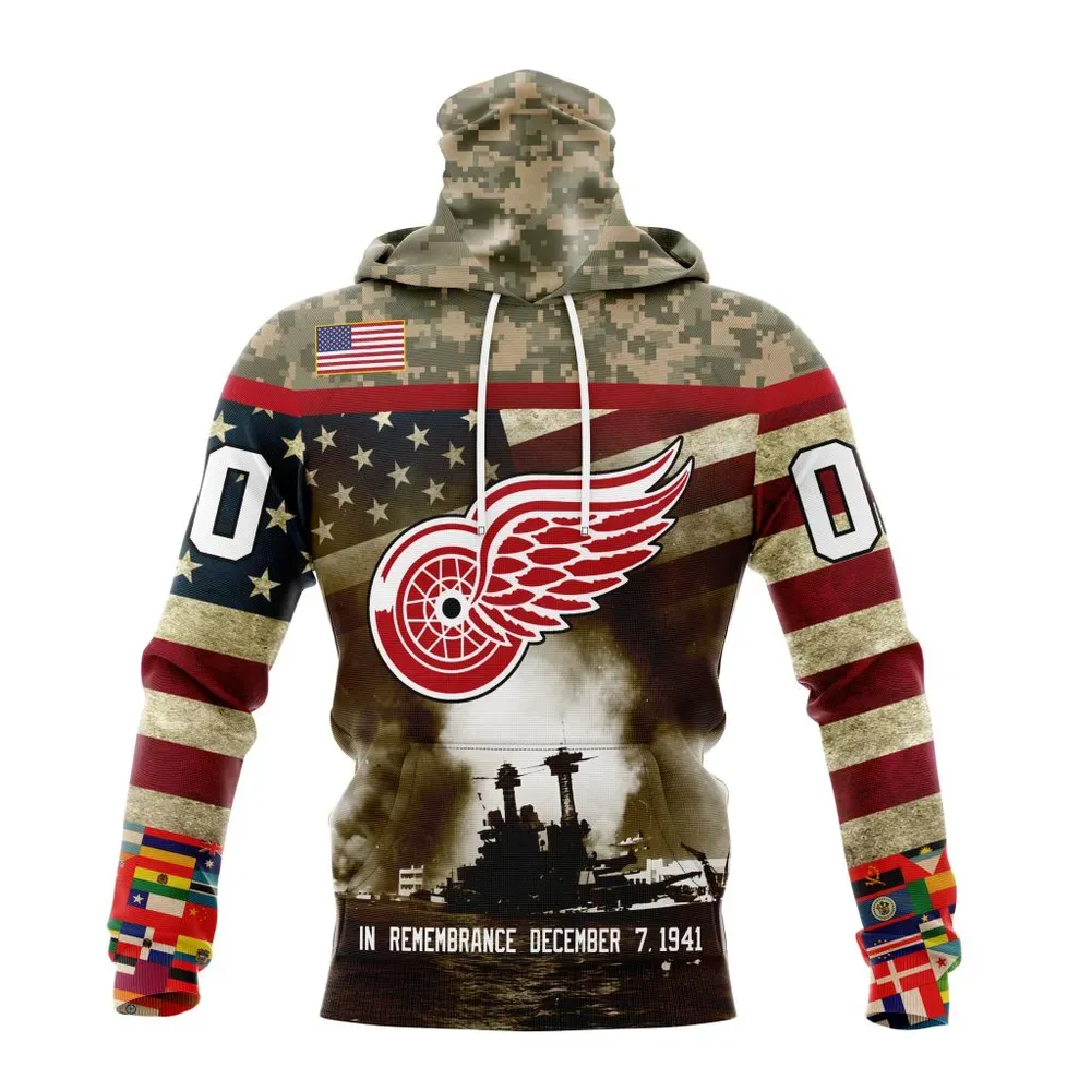 NHL Detroit Red Wings | Specialized Unisex Kits Remember Pearl Harbor Mask Hoodie