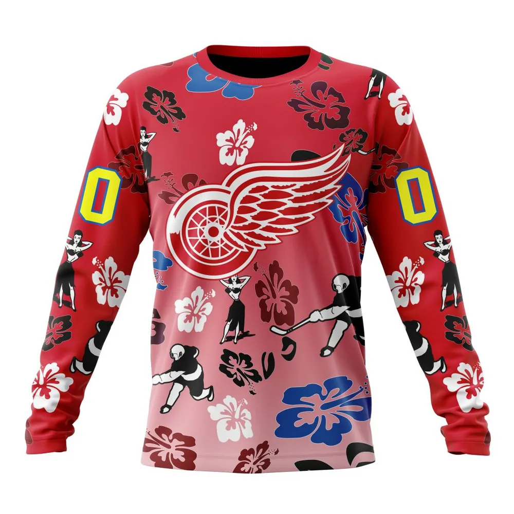 NHL Detroit Red Wings X Hawaii Specialized Design For Hawaiia V0122 Long Sleeved Sweatshirt 