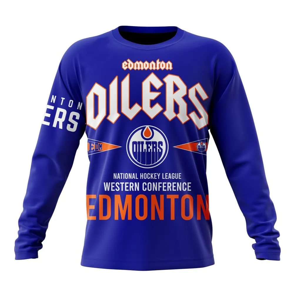 NHL Edmonton Oilers 2024 Royal Western Conference City Tour Long Sleeved Sweatshirt 