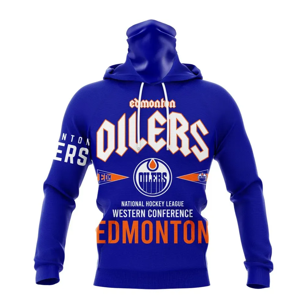 NHL Edmonton Oilers 2024 Royal Western Conference City Tour Mask Hoodie