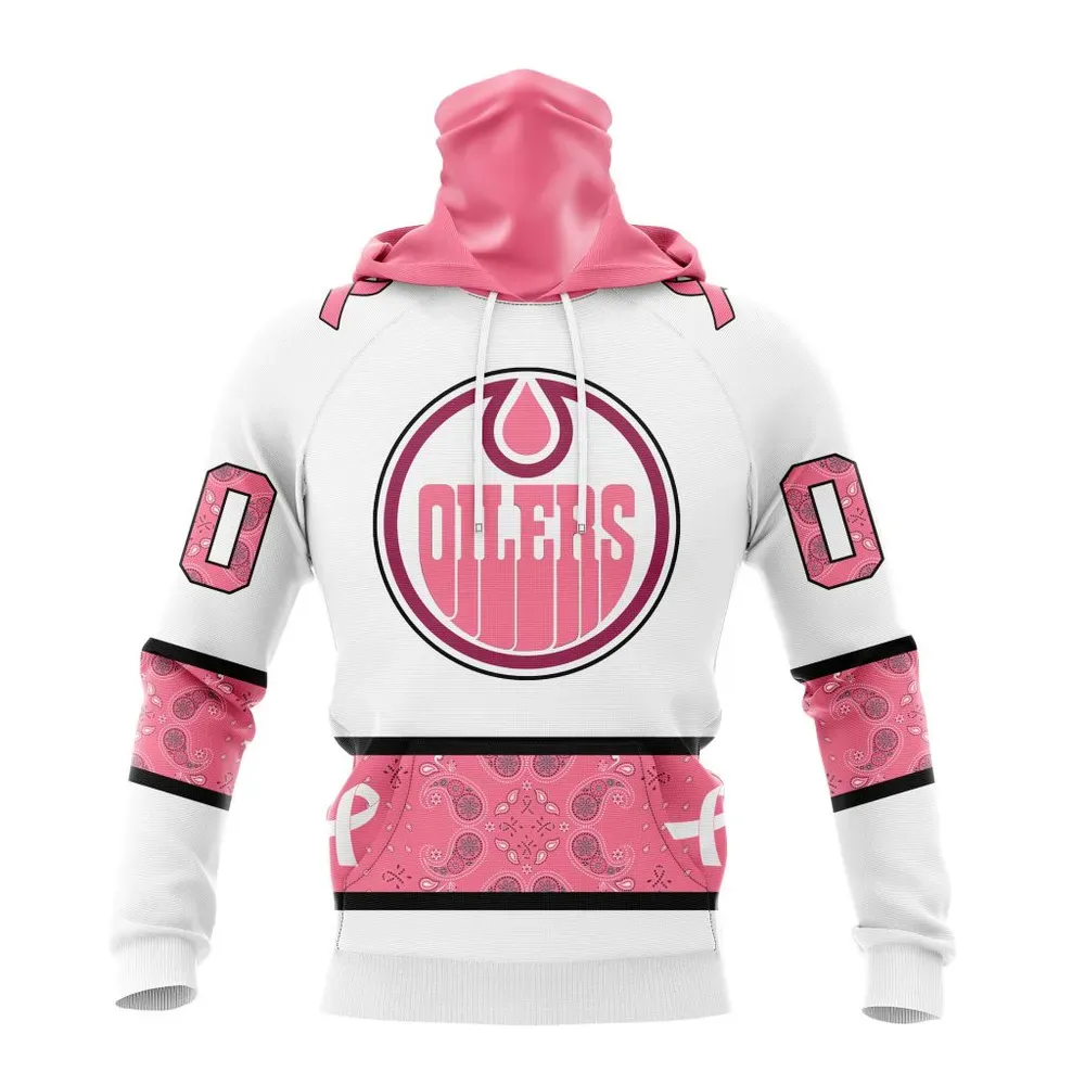 NHL Edmonton Oilers In Classic Style With Paisley! In October We Wear Pink Breast Cancer Mask Hoodie